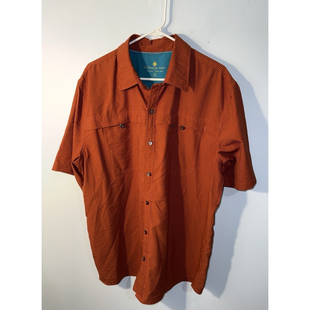 TERRITORY AHEAD Men's Shirt Short Sleeve Cotton Rust Colored Button Size XL
